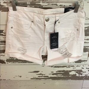 White destroyed denim shorts